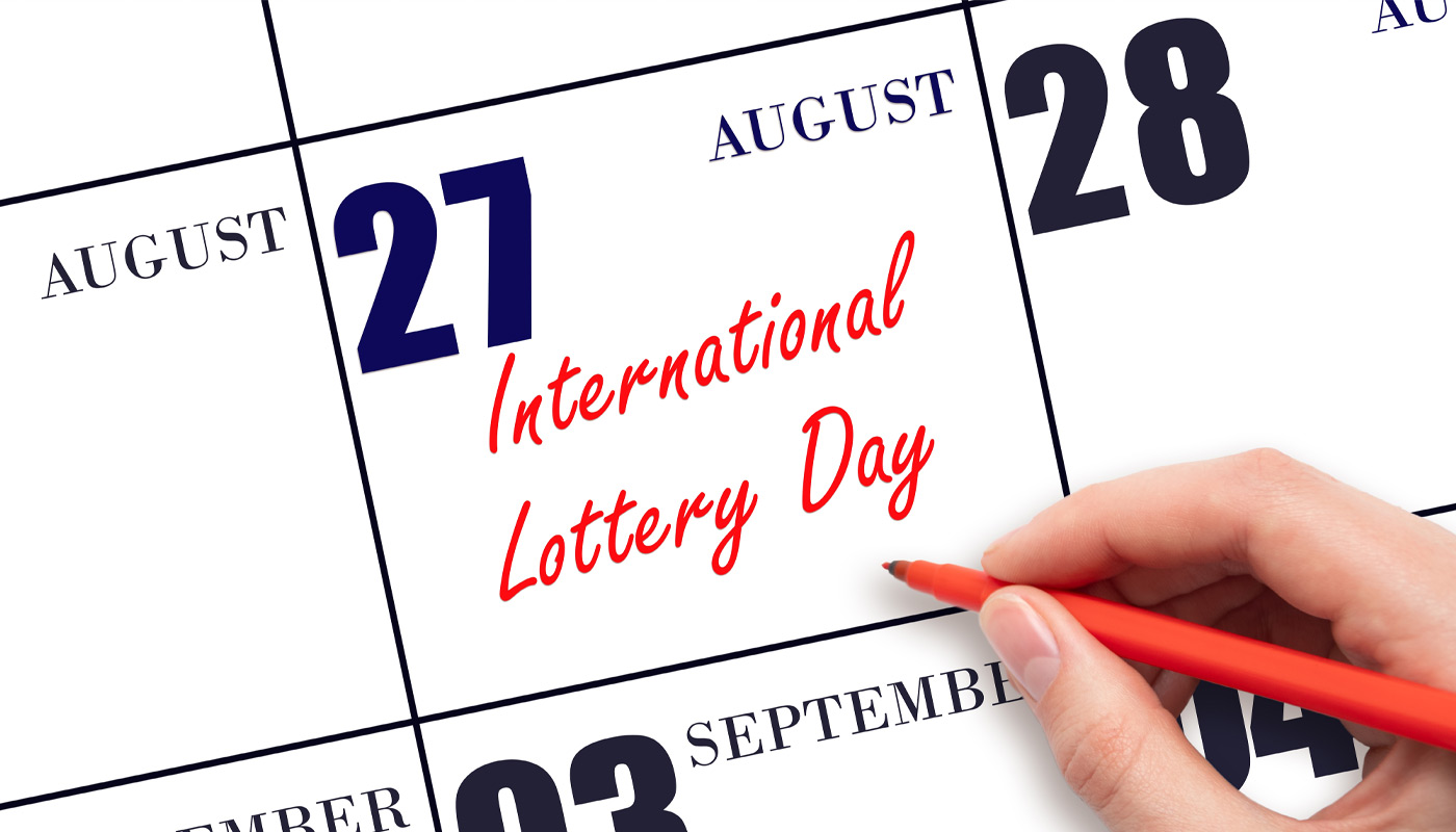A calendar with August 27 marked as International Lottery Day.