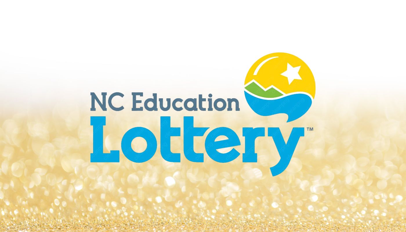 The North Carolina Lottery logo over a white and golden background.