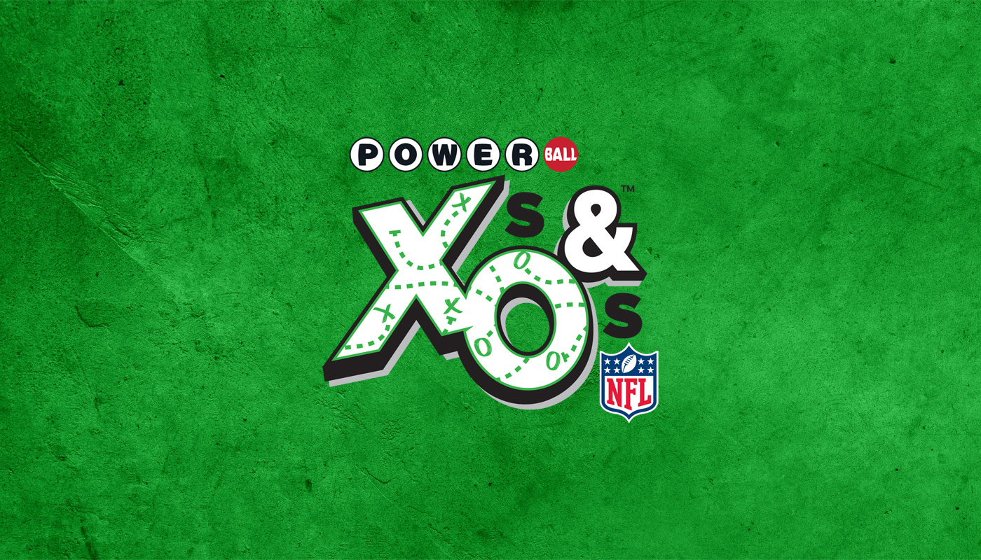 The Powerball X's & O's logo over a green background.