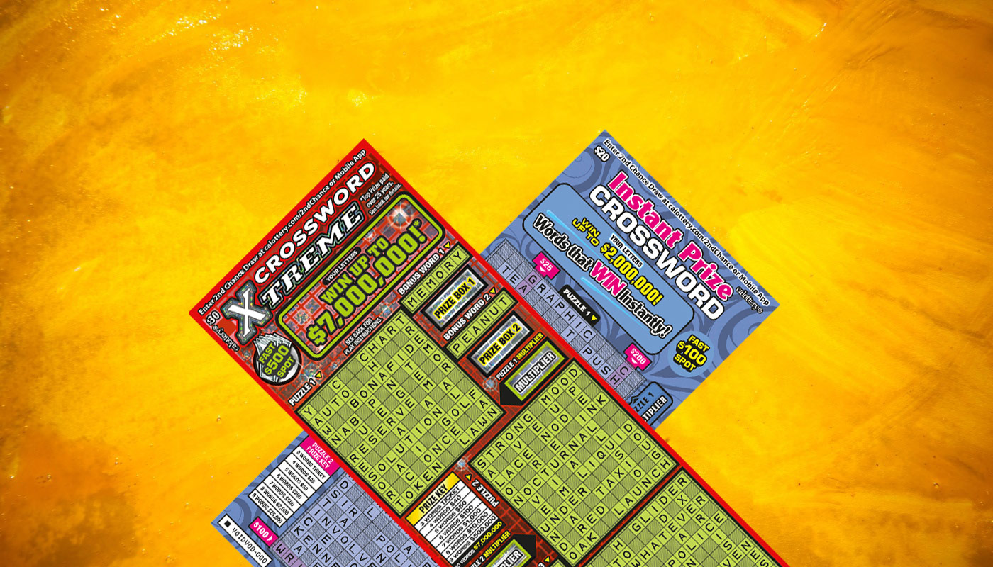 A California Lottery Instant Prize Crossword and a Crossword Xtreme  scratch-off ticket.