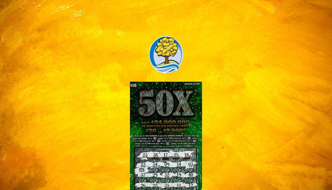The Michigan Lottery logo and the winning 50X scratch-off ticket.