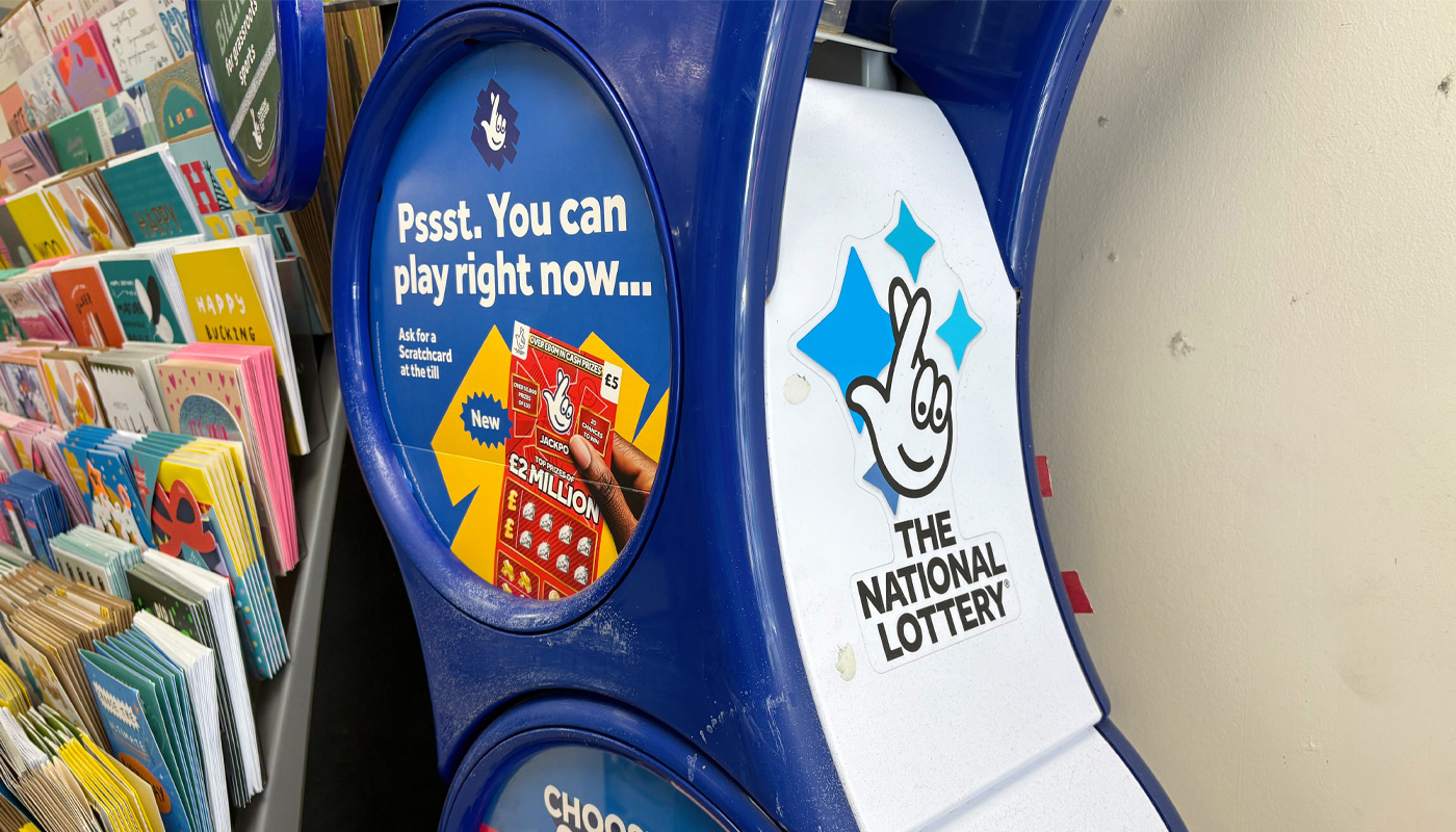 A UK National Lottery scratch-off display.