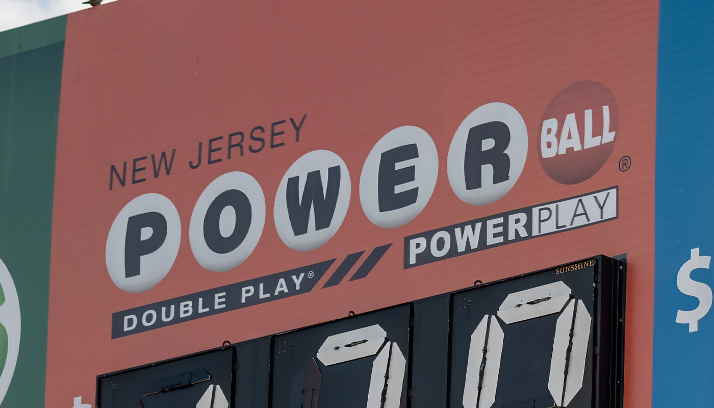 A New Jersey Lottery billboard displaying Powerball's jackpot.