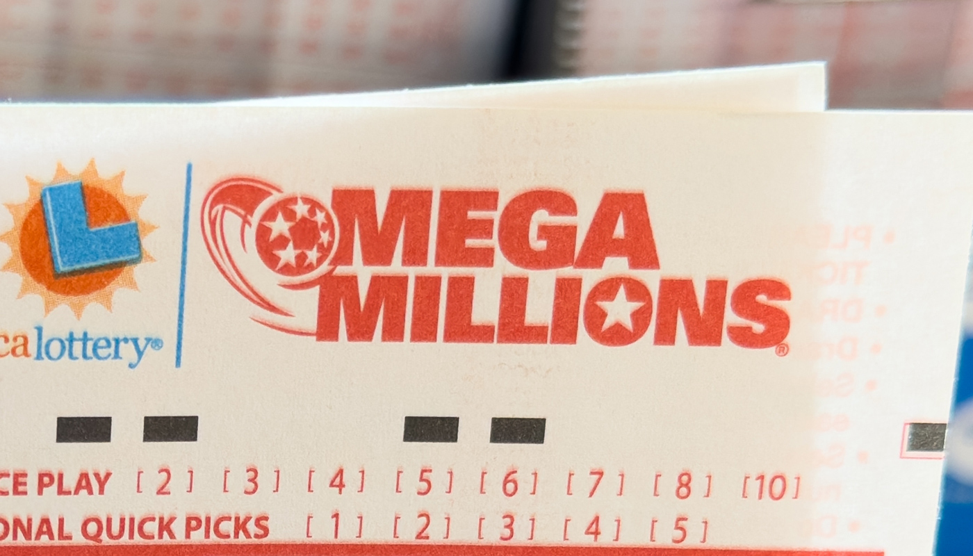 A California Lottery Mega Millions playslip.